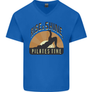 Yoga Rise and Shine Pilates Time Funny Mens V-Neck Cotton T-Shirt Royal Blue