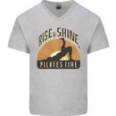 Yoga Rise and Shine Pilates Time Funny Mens V-Neck Cotton T-Shirt Sports Grey