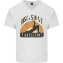 Yoga Rise and Shine Pilates Time Funny Mens V-Neck Cotton T-Shirt White