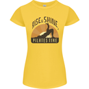 Yoga Rise and Shine Pilates Time Funny Womens Petite Cut T-Shirt Yellow