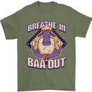 Yoga Sheep Breath in Baa Out Funny Mens T-Shirt 100% Cotton Military Green