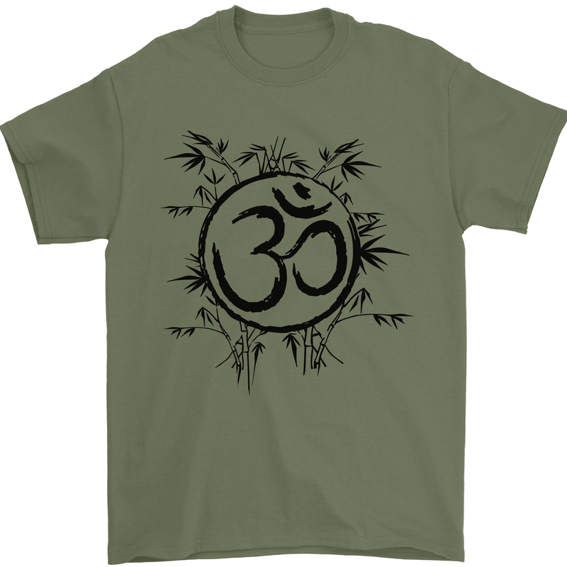 Yoga Symbol Sketch Meditation Mens T-Shirt 100% Cotton Military Green