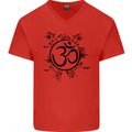 Yoga Symbol Sketch Meditation Mens V-Neck Cotton T-Shirt Red