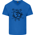 Yoga Symbol Sketch Meditation Mens V-Neck Cotton T-Shirt Royal Blue
