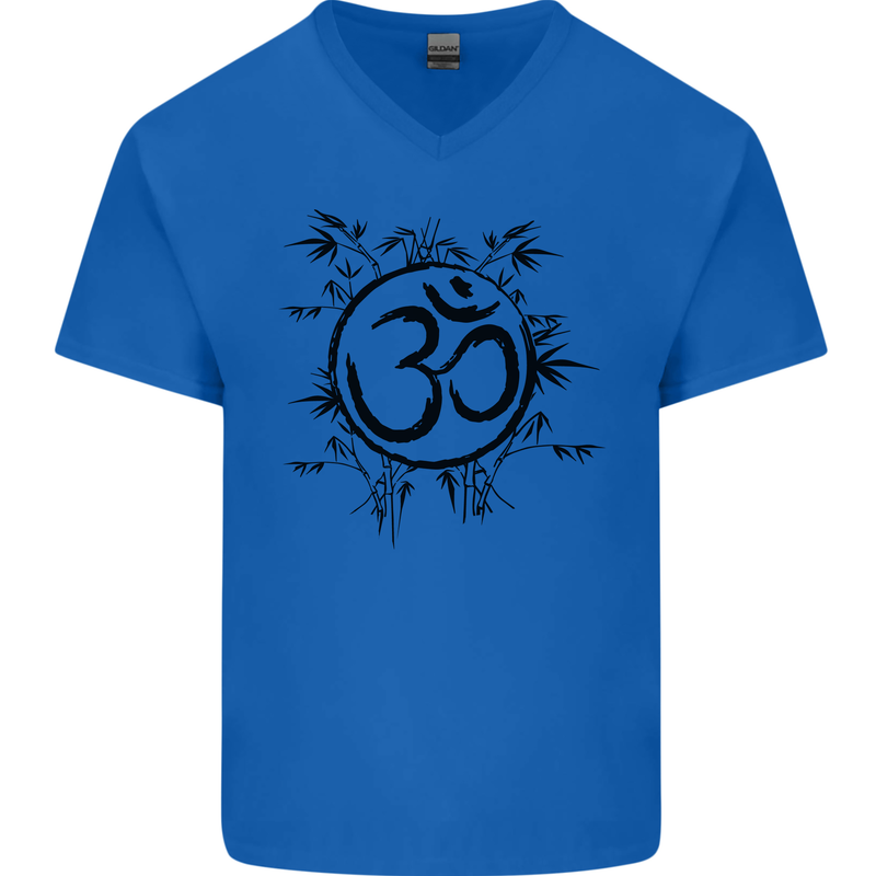 Yoga Symbol Sketch Meditation Mens V-Neck Cotton T-Shirt Royal Blue