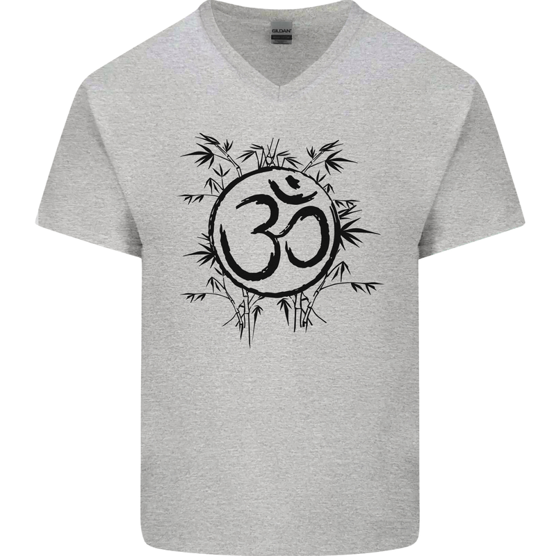 Yoga Symbol Sketch Meditation Mens V-Neck Cotton T-Shirt Sports Grey