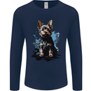 Yorkshire Terrier Splash Yorkie Dog Mens Long Sleeve T-Shirt Navy Blue