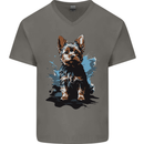 Yorkshire Terrier Splash Yorkie Dog Mens V-Neck Cotton T-Shirt Charcoal
