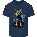 Yorkshire Terrier Splash Yorkie Dog Mens V-Neck Cotton T-Shirt Navy Blue