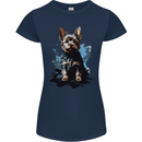 Yorkshire Terrier Splash Yorkie Dog Womens Petite Cut T-Shirt Navy Blue