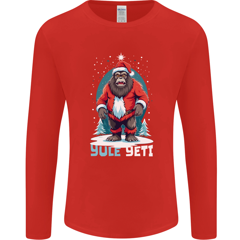Yule Yeti Funny Christmas Bigfoot Sasquatch Xmas Mens Long Sleeve T-Shirt Red