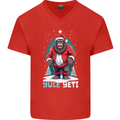Yule Yeti Funny Christmas Bigfoot Sasquatch Xmas Mens V-Neck Cotton T-Shirt Red