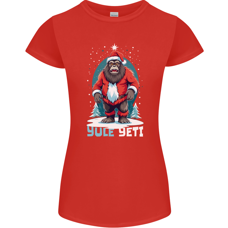 Yule Yeti Funny Christmas Bigfoot Sasquatch Xmas Womens Petite Cut T-Shirt Red