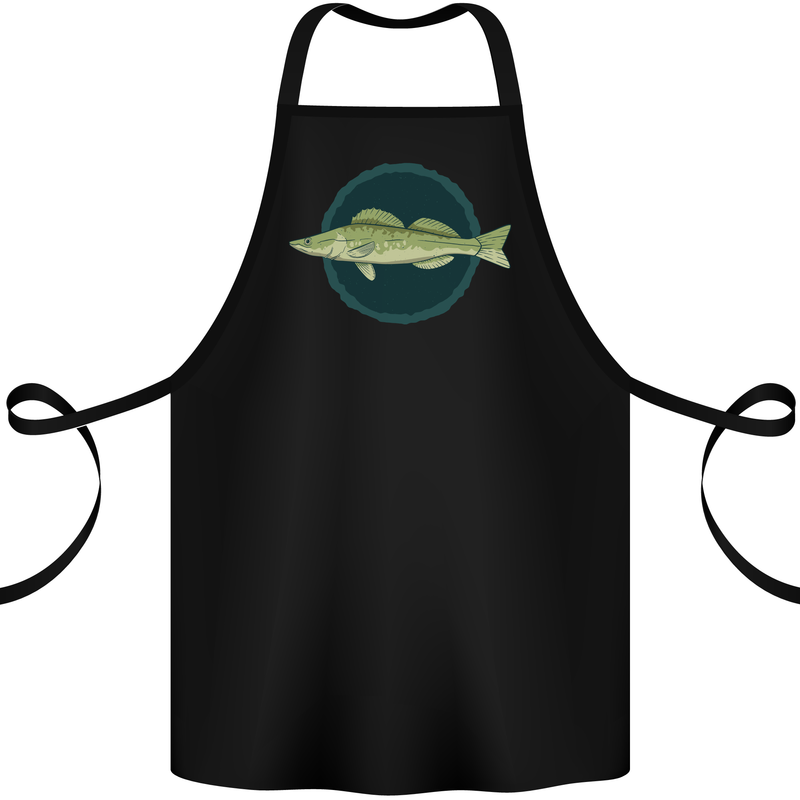 Zander Pikeperch Fish Fishing Fisherman Cotton Apron 100% Organic Black