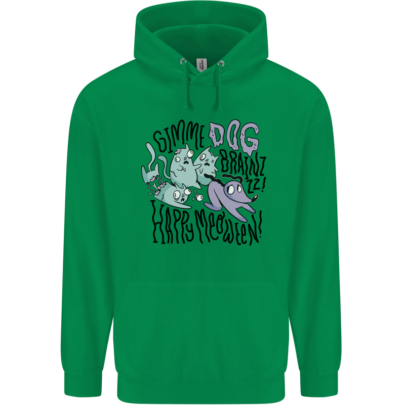 Zombie Cats Funny Halloween Dog Brains Mens 80% Cotton Hoodie Irish Green