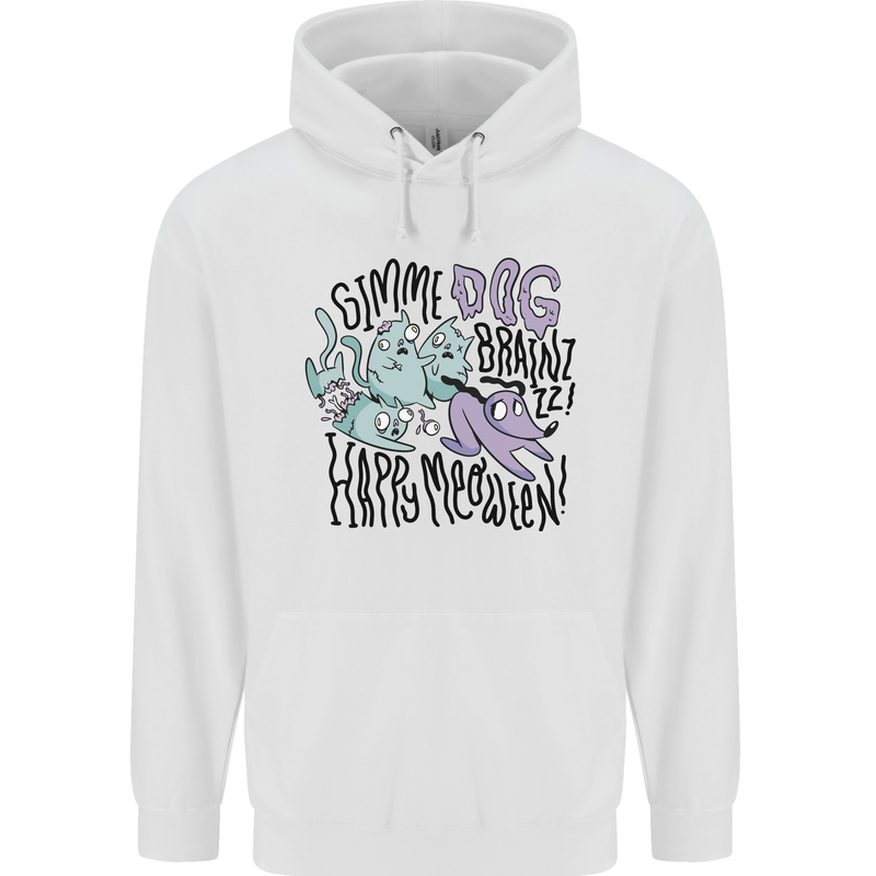 Zombie Cats Funny Halloween Dog Brains Mens 80% Cotton Hoodie White