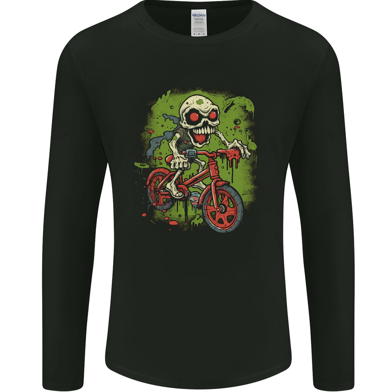 Zombie Cyclist Halloween Bicycle BMX Demon Skull Mens Long Sleeve T-Shirt Black