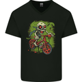 Zombie Cyclist Halloween Bicycle BMX Demon Skull Mens V-Neck Cotton T-Shirt Black