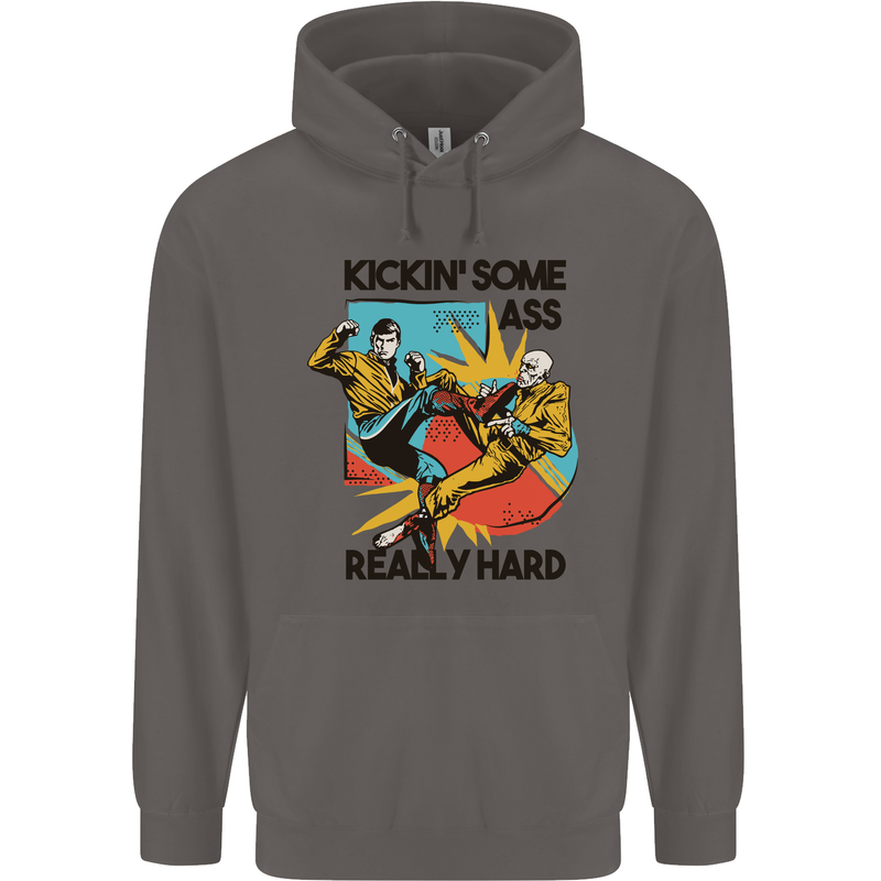 Zombie Kickin Some Ass Really Hard Mens 80% Cotton Hoodie Charcoal