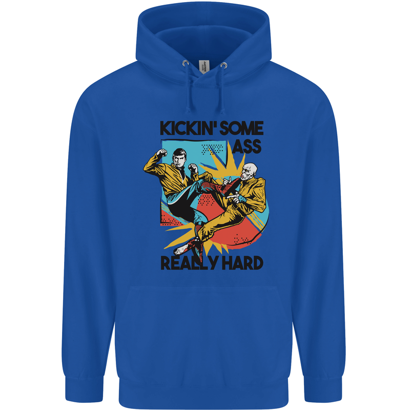 Zombie Kickin Some Ass Really Hard Mens 80% Cotton Hoodie Royal Blue