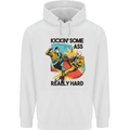 Zombie Kickin Some Ass Really Hard Mens 80% Cotton Hoodie White