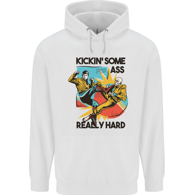 Zombie Kickin Some Ass Really Hard Mens 80% Cotton Hoodie White