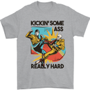 Zombie Kickin Some Ass Really Hard Mens T-Shirt 100% Cotton Sports Grey