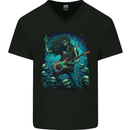 Zombie Rocker Rock n Roll Heavy Metal Guitar Skull Mens V-Neck Cotton T-Shirt Black