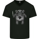 Zombie Teddy Bear With a Knife Halloween Horror Mens V-Neck Cotton T-Shirt Black
