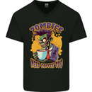 Zombies Need Coffee Too Funny Mens V-Neck Cotton T-Shirt Black