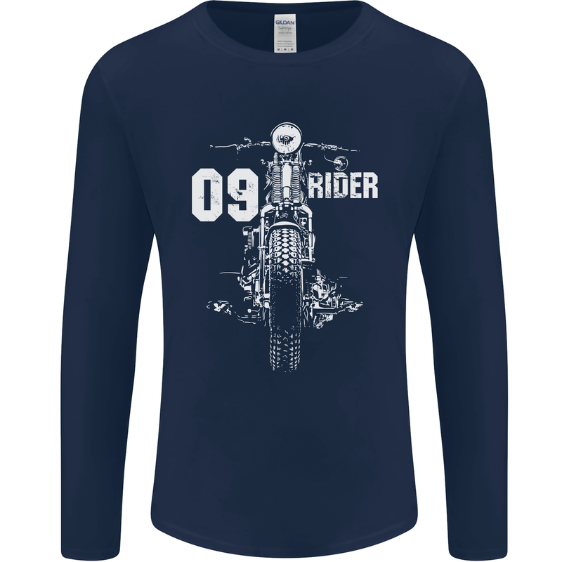 09 Motorbike Rider Biker Motorcycle Mens Long Sleeve T-Shirt Navy Blue