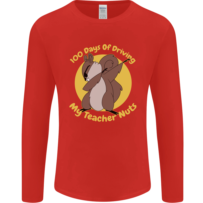 100 Days of Driving My Teacher Nuts Mens Long Sleeve T-Shirt Red