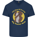 100 Days of Driving My Teacher Nuts Mens V-Neck Cotton T-Shirt Navy Blue