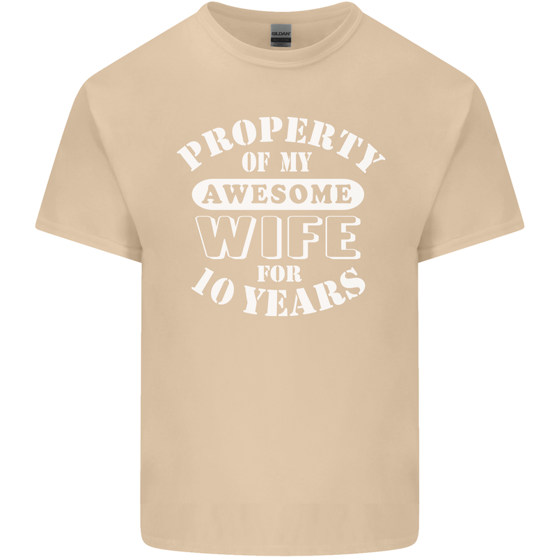 10 Year Wedding Anniversary 10th Funny Wife Mens Cotton T-Shirt Tee Top Sand