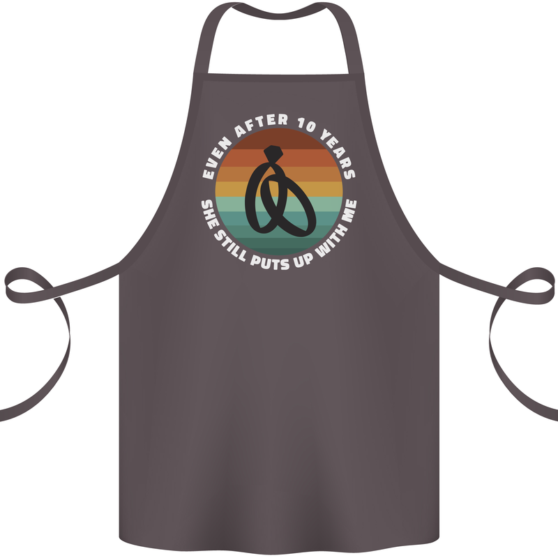 10 Year Wedding Anniversary 10th Marriage Cotton Apron 100% Organic Dark Grey