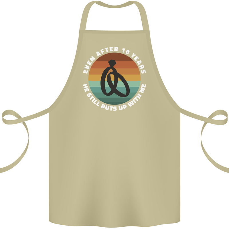10 Year Wedding Anniversary 10th Marriage Cotton Apron 100% Organic Khaki