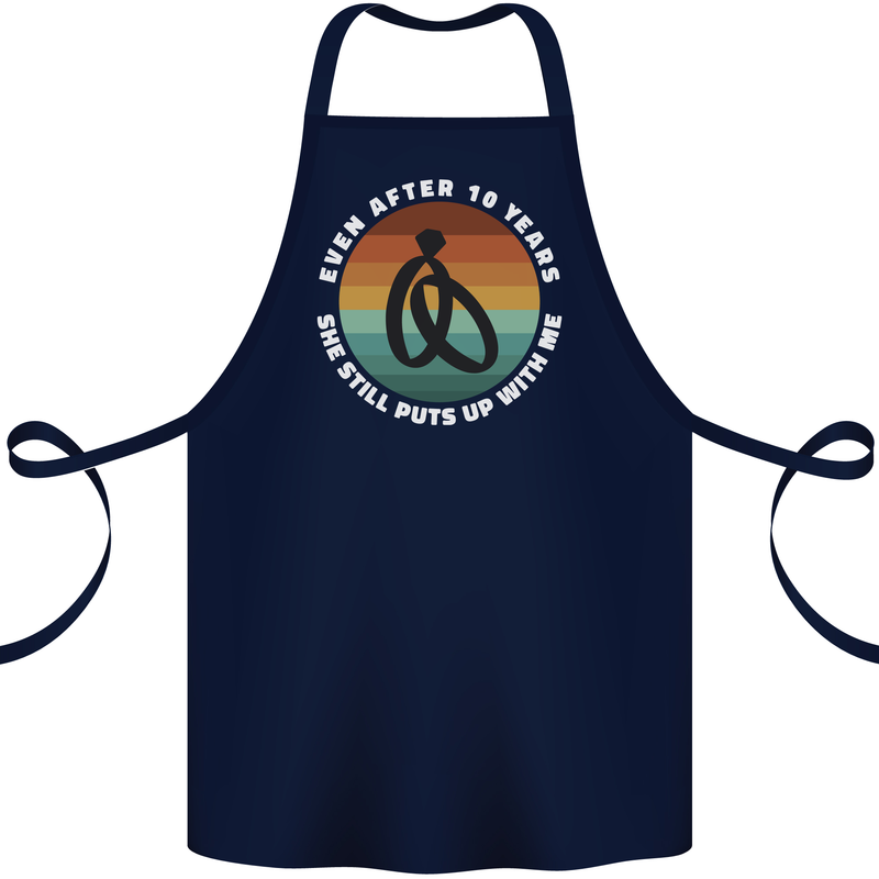 10 Year Wedding Anniversary 10th Marriage Cotton Apron 100% Organic Navy Blue