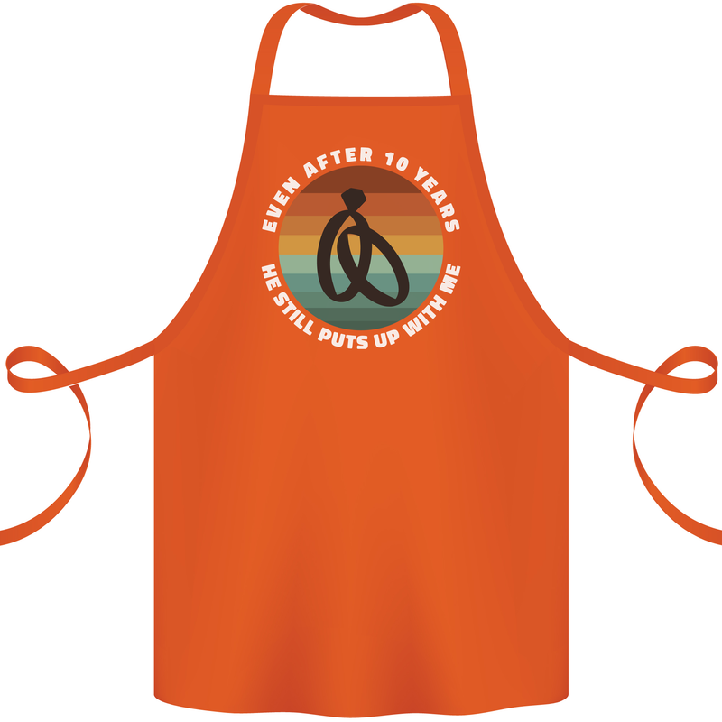 10 Year Wedding Anniversary 10th Marriage Cotton Apron 100% Organic Orange