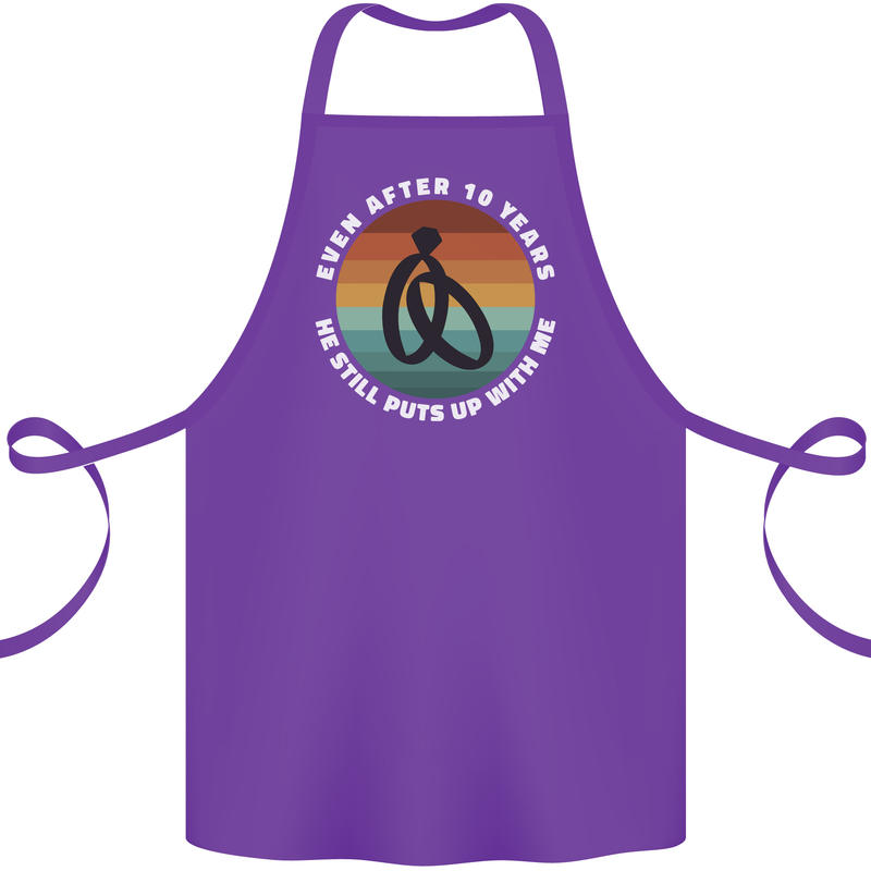 10 Year Wedding Anniversary 10th Marriage Cotton Apron 100% Organic Purple