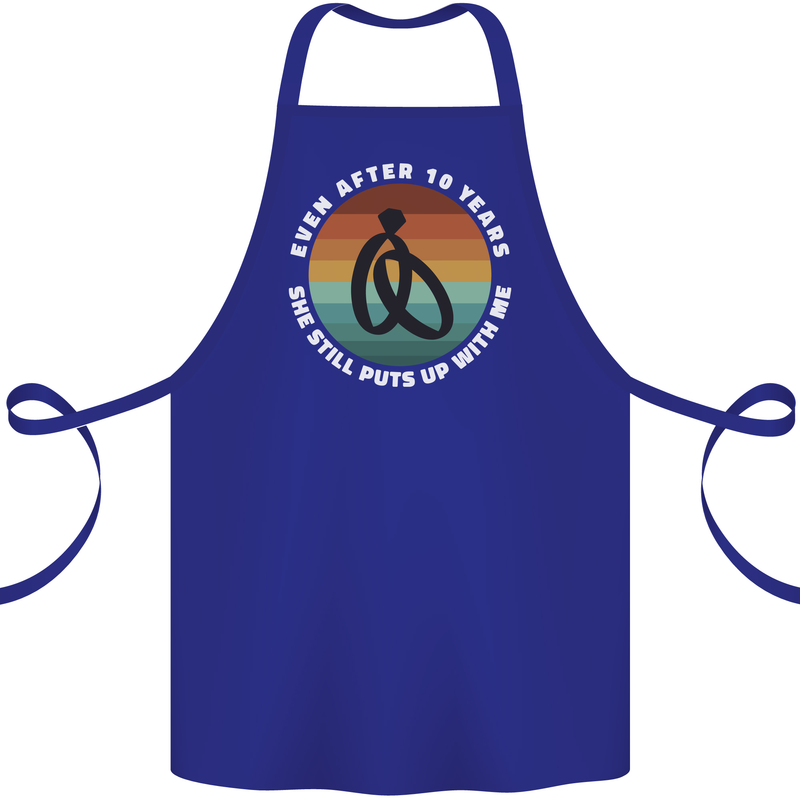 10 Year Wedding Anniversary 10th Marriage Cotton Apron 100% Organic Royal Blue