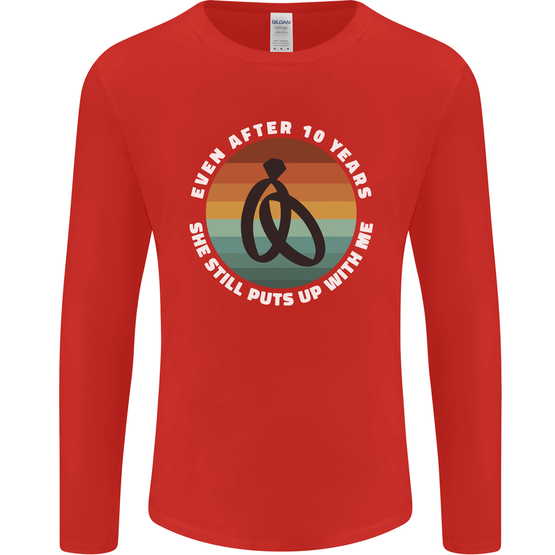 10 Year Wedding Anniversary 10th Marriage Mens Long Sleeve T-Shirt Red