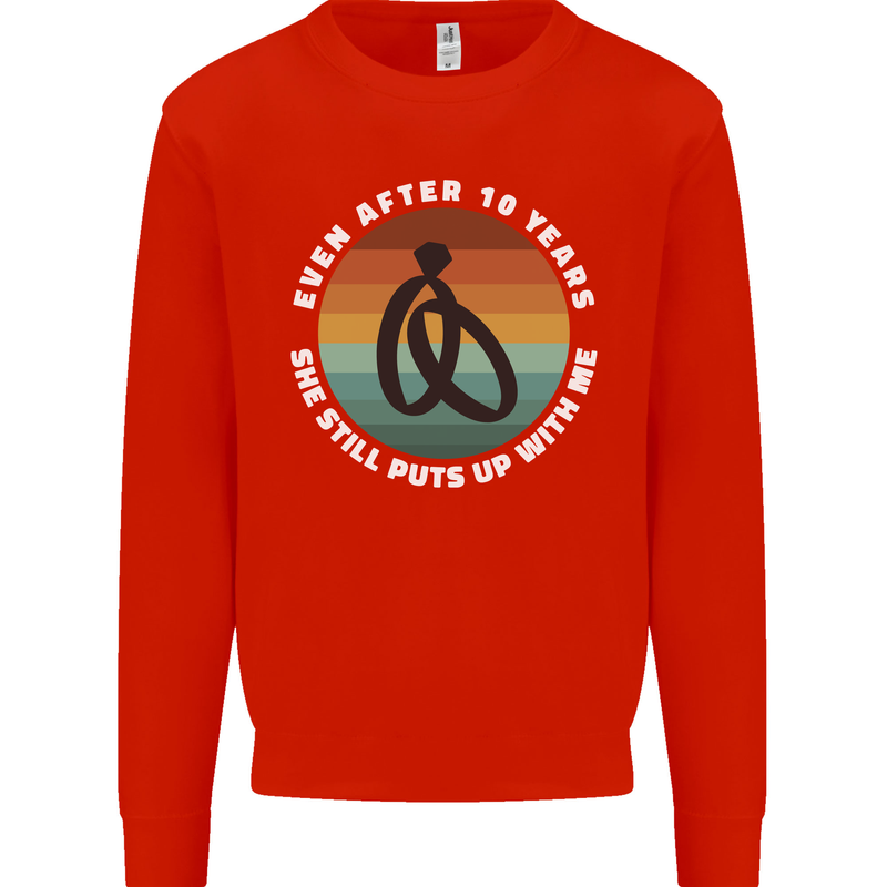 10 Year Wedding Anniversary 10th Marriage Mens Sweatshirt Jumper Bright Red