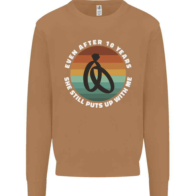 10 Year Wedding Anniversary 10th Marriage Mens Sweatshirt Jumper Caramel Latte