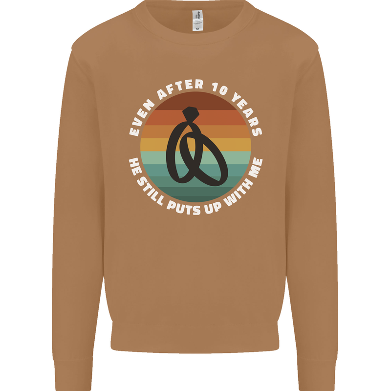 10 Year Wedding Anniversary 10th Marriage Mens Sweatshirt Jumper Caramel Latte