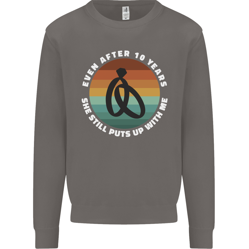 10 Year Wedding Anniversary 10th Marriage Mens Sweatshirt Jumper Charcoal