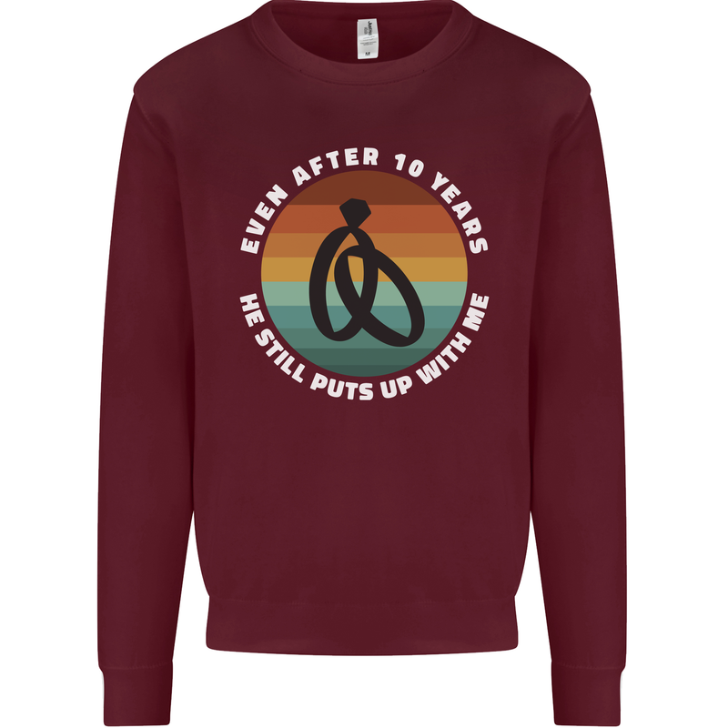 10 Year Wedding Anniversary 10th Marriage Mens Sweatshirt Jumper Maroon