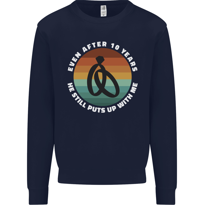 10 Year Wedding Anniversary 10th Marriage Mens Sweatshirt Jumper Navy Blue