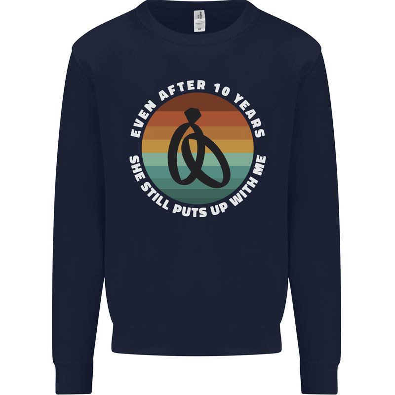 10 Year Wedding Anniversary 10th Marriage Mens Sweatshirt Jumper Navy Blue