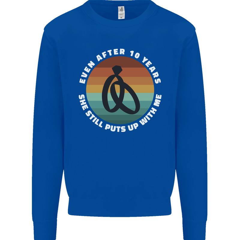 10 Year Wedding Anniversary 10th Marriage Mens Sweatshirt Jumper Royal Blue