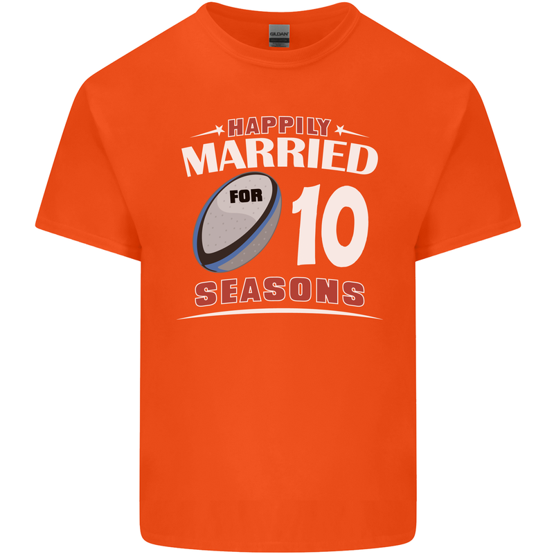 10 Year Wedding Anniversary 10th Rugby Mens Cotton T-Shirt Tee Top Orange